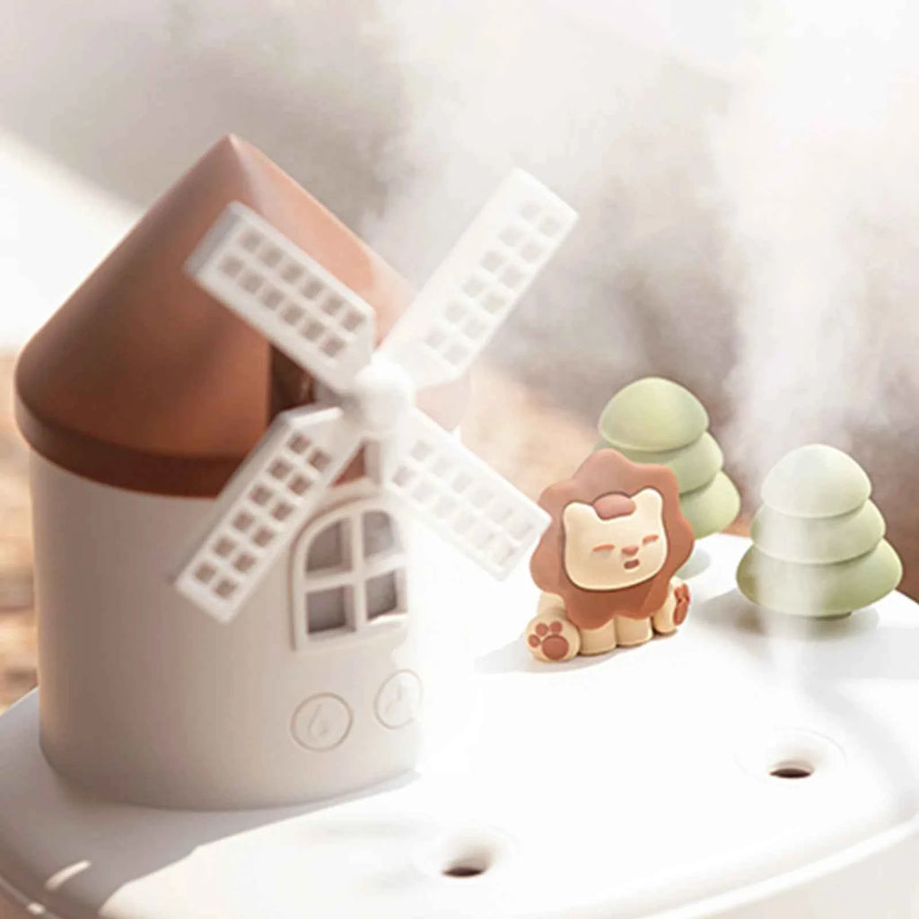 650ml Air Humidifier with LED Lights Music Windmill Shaped Wireless Air Humidifier Humidifier Mist Maker for Living Room Bedroom