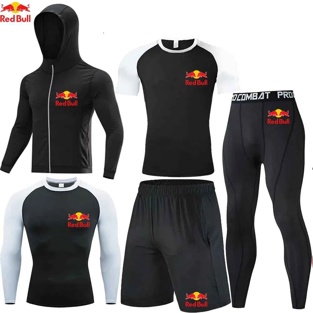 Red Bull Compression Sportswear Suits Men's Gym Tights Training Clothes Workout Jogging Set Running Rashguard Tracksuit For Men