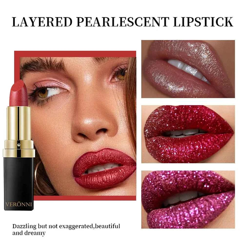 Glitter Diamond Lipstick Shimmer Shiny Lip gloss Pearlescent Lip Tint Waterproof Long Lasting Lips Glaze Makeup Cosmetics