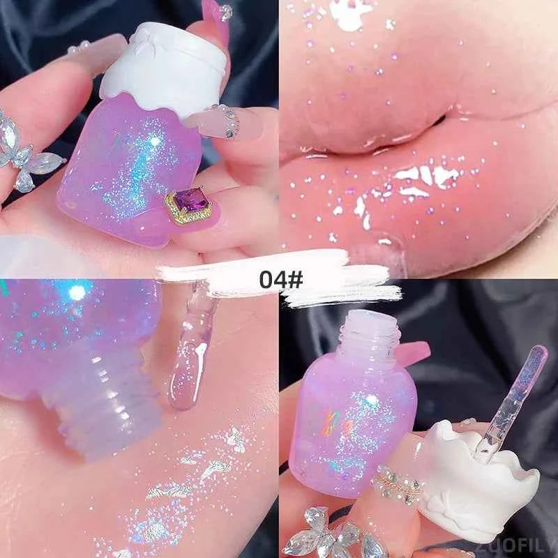 Cute Milk Jar Lipgloss Lip Plumper Oil Colorless Glitter Lipgloss Long Lasting Moisturizing Lipstick Lipgloss Makeup Cosmetics
