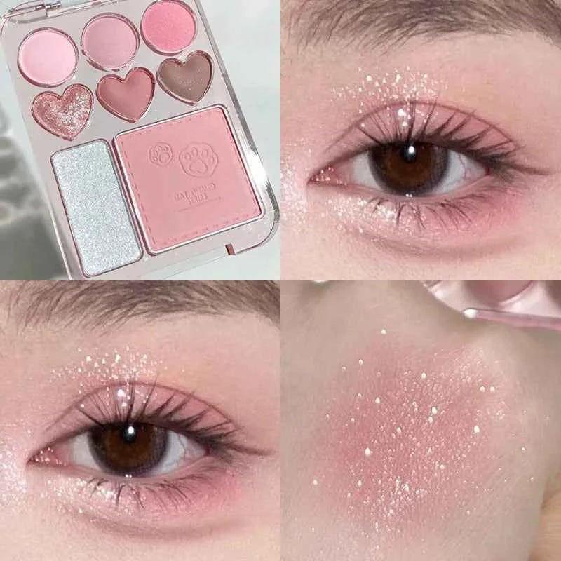 8-Color Pink Orange Eyeshadow Palette Facial Blusher Highlighter Brightening Lasting Heart-shaped Eye Shadow Makeup Cosmetics