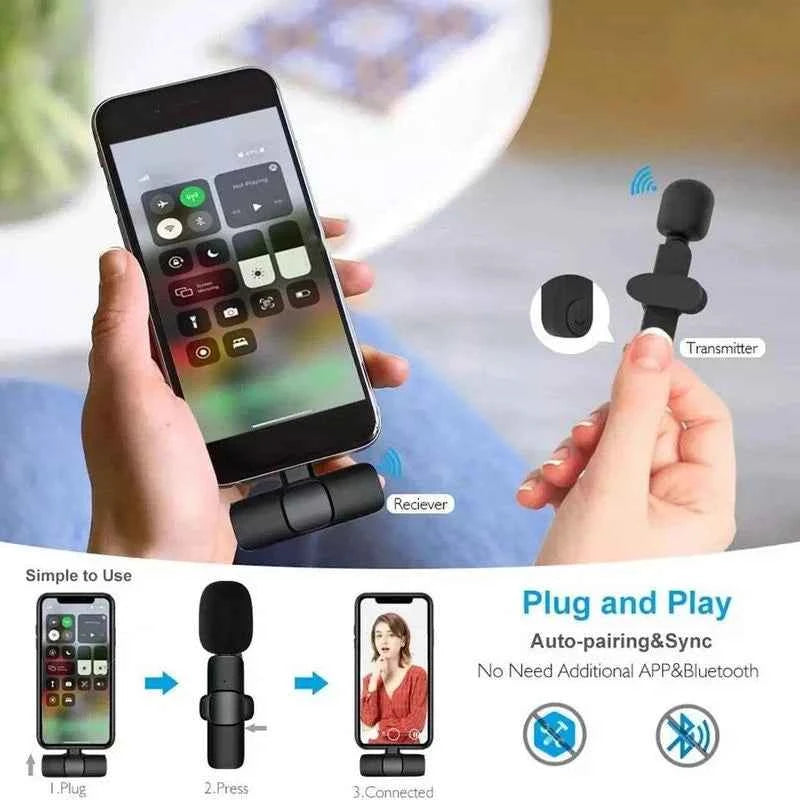 2in1 Wireless Lavalier Microphone for iPhone Android Handy Microphone Plug Play Wireless Microphone for Interview YouTube TikTok