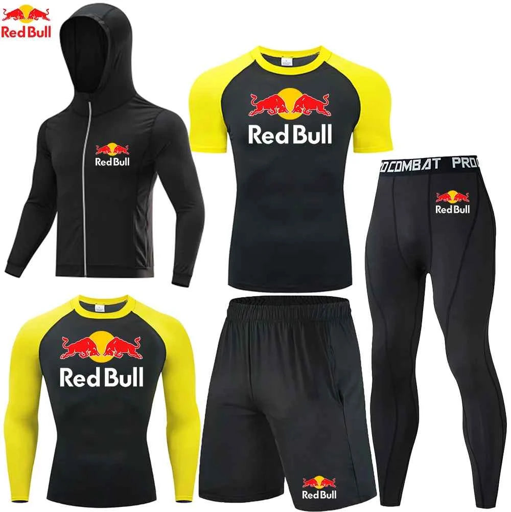 Red Bull Compression Sportswear Suits Men's Gym Tights Training Clothes Workout Jogging Set Running Rashguard Tracksuit For Men