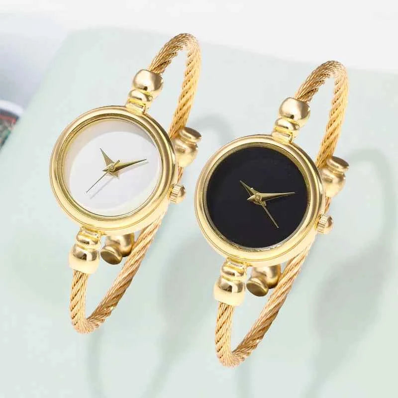 2PCS Women's Watches Fashion Gold Fine Strap Ladies Bracelet Watch Female Wrist Watch Women Clock Relojes