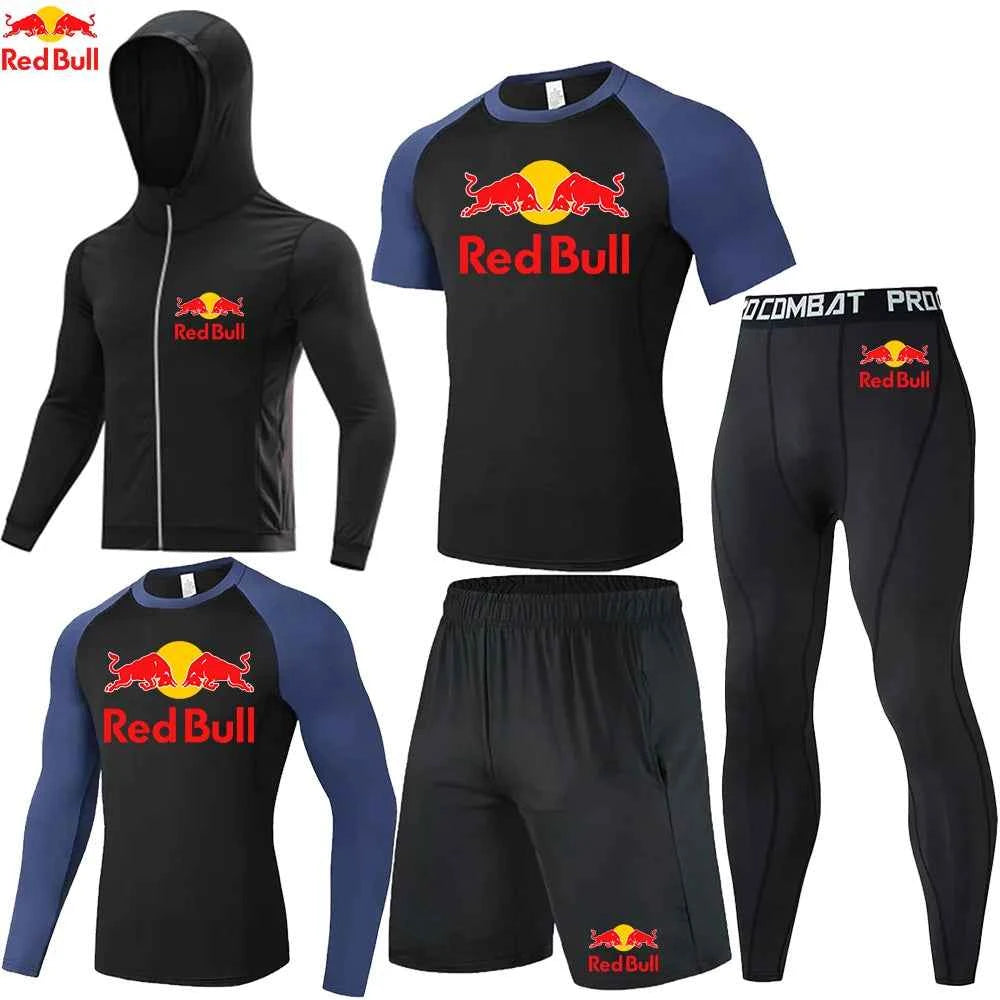 Red Bull Compression Sportswear Suits Men's Gym Tights Training Clothes Workout Jogging Set Running Rashguard Tracksuit For Men