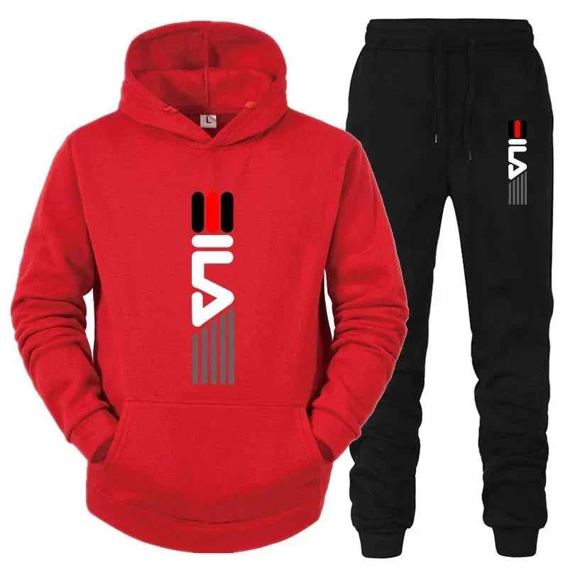 Men's Tracksuit Hooded Sweatshirt+Sweatpants 2 Pcs Sets Sports Suit Casual Jogger Sportswear 2 Piece Male Fleece Streetwear Sets