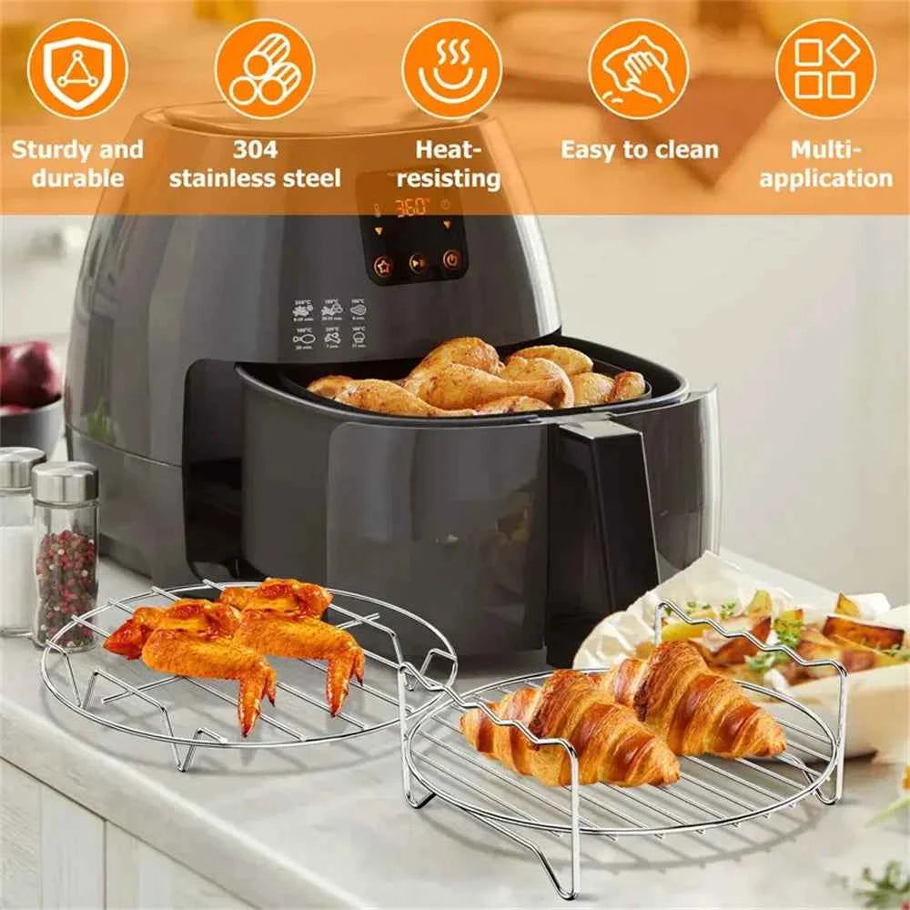Air Fryer Stainless Steel Rack Tray&Steaming Racks Air Fryer Tools Baking Pan BBQ Gril Baking Cooker Accessories Cooking Tools