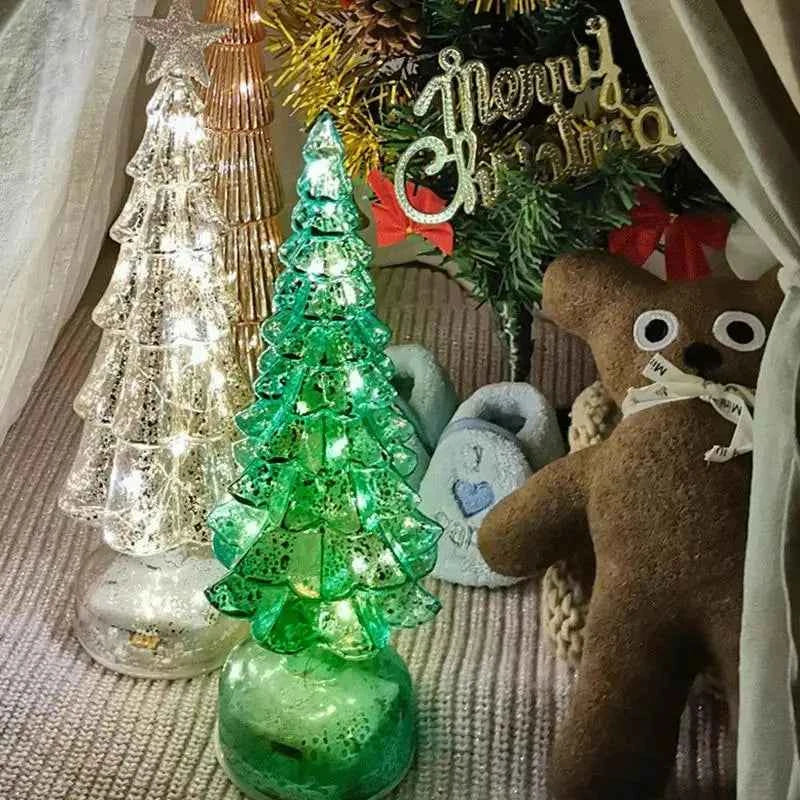 Mini Glass Christmas Tree with Lights Lighted Glass Christmas Tree Battery Operated Christmas Tree Night Lights Tabletop decor
