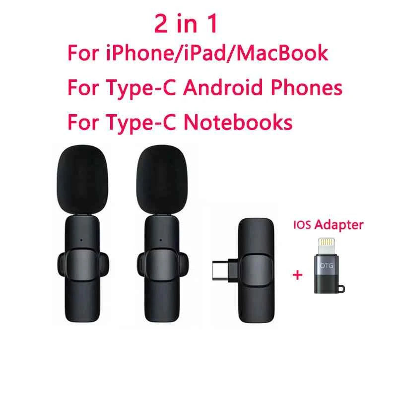 2in1 Wireless Lavalier Microphone for iPhone Android Handy Microphone Plug Play Wireless Microphone for Interview YouTube TikTok