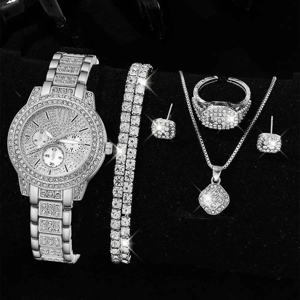 Luxury Women Gold Watch Fashion Ladies Quartz Diamond Wristwatch Elegant Female Bracelet Watches Set Reloj Mujer