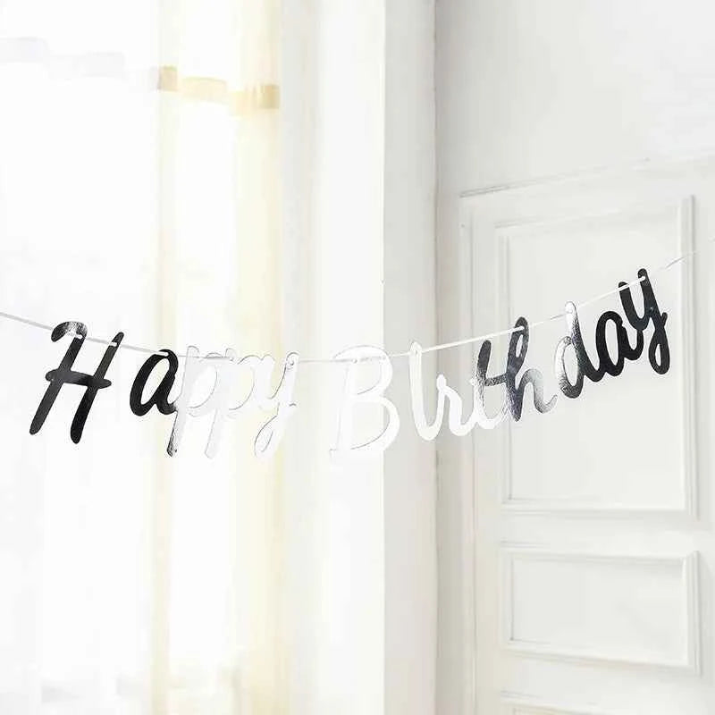 Gold Silver Blue Happy Birthday Banner Bunting Paper Birthday Party Hanging Garland Banner Boys Girls Baby Shower Decoration