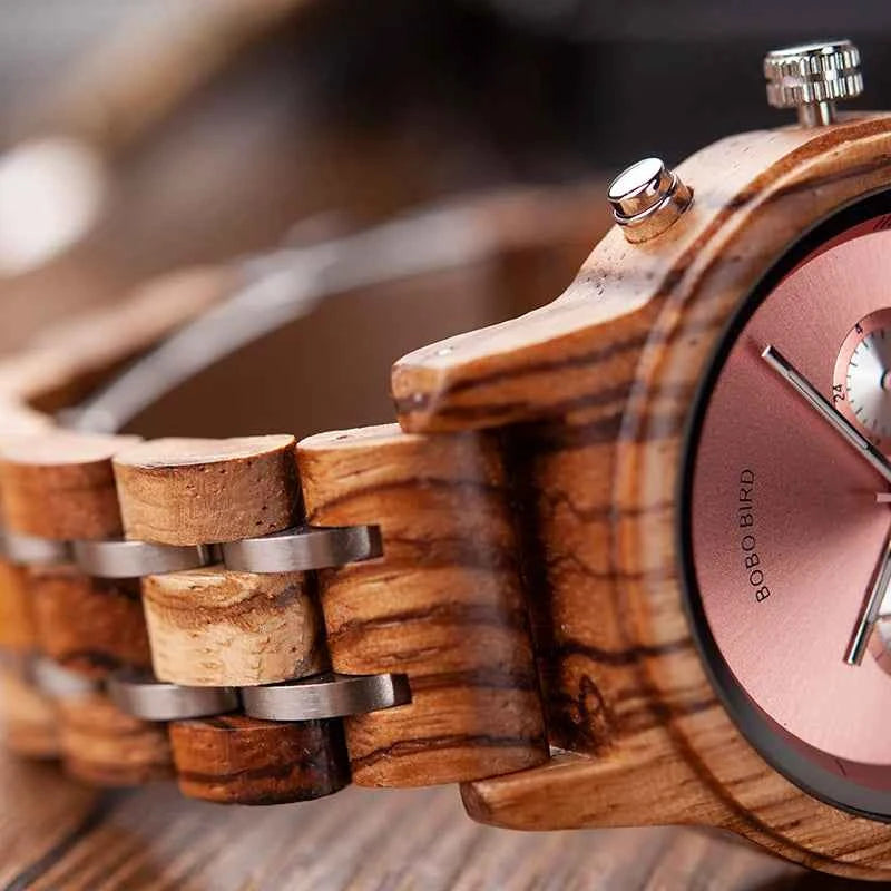BOBO BIRD Women Watches Luxury Chronograph Watch with Auto Date Versatile Ladies Wooden Timepieces Custom Couple Quartz Watch