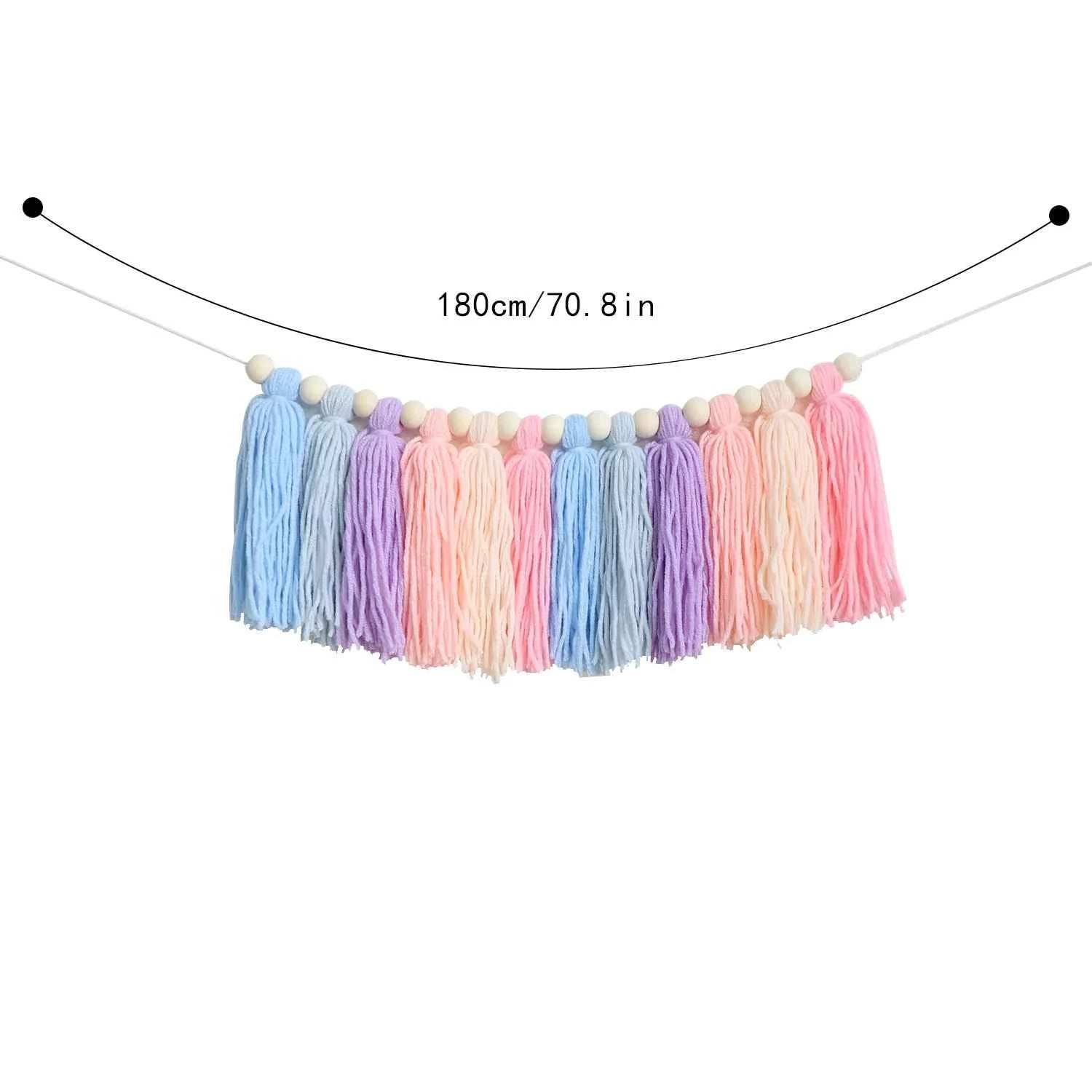 1pc Boho Colorful Rainbow Tassel Garland Handmade Wooden Bead Banner Home Festival Party Decoration Wall Hanging Banner