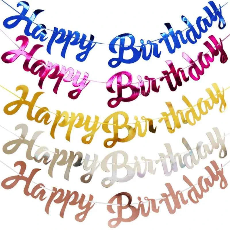 Gold Silver Blue Happy Birthday Banner Bunting Paper Birthday Party Hanging Garland Banner Boys Girls Baby Shower Decoration