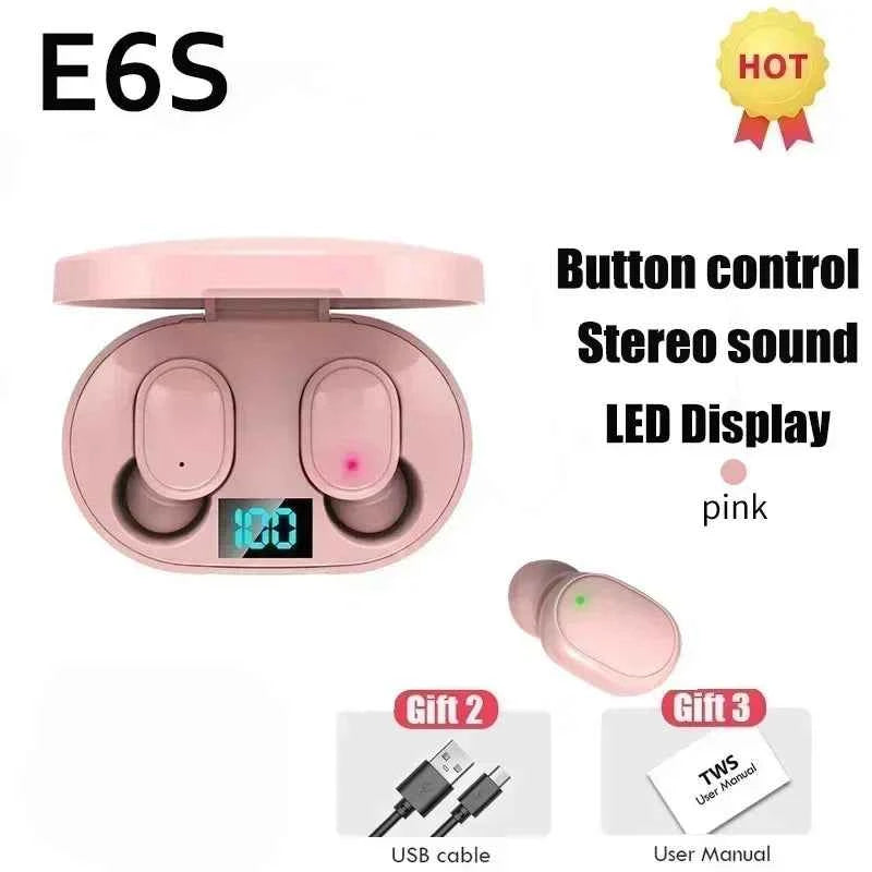 E6S Wireless Bluetooth Earphones Wireless Headphones TWS Headset Noise Cancelling Earbuds with Microphone Headphones for Xiaomi