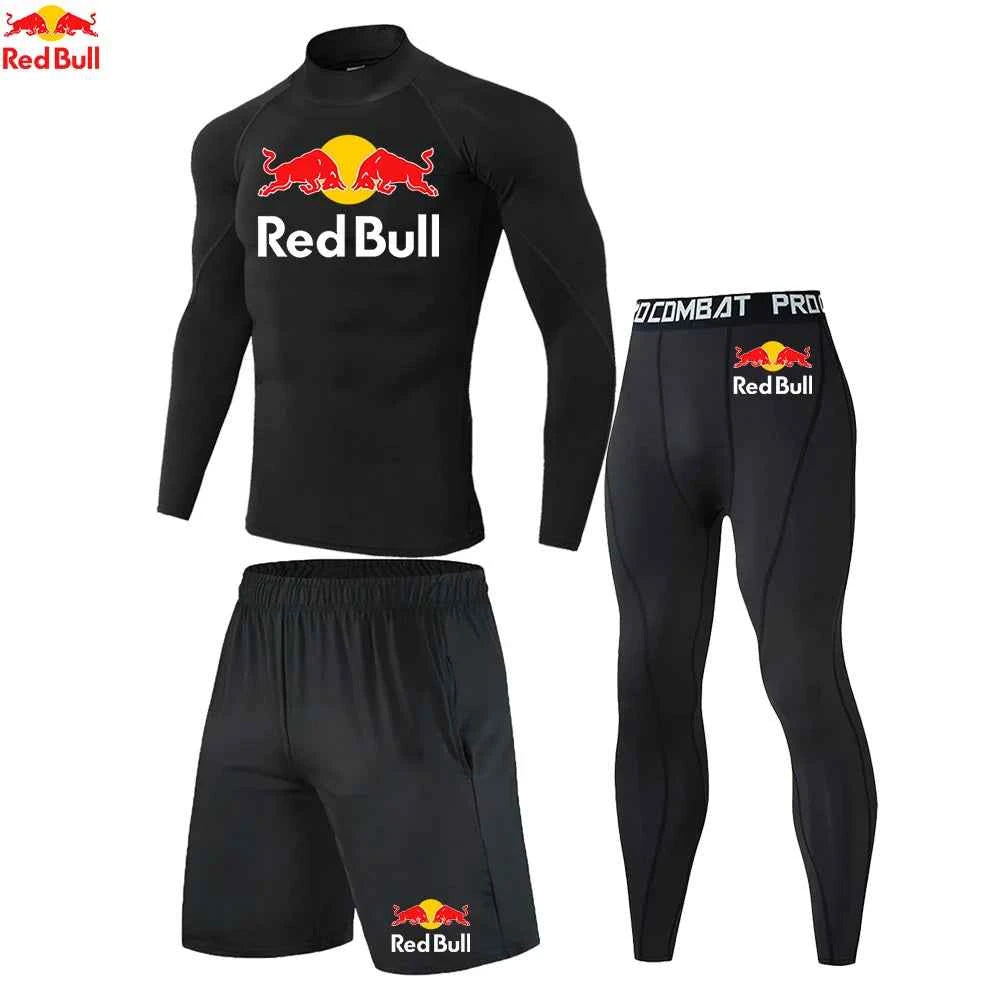 Red Bull New High-Necked Fashion Compression T Shirt Pants Set Men Tights Tracksuit Men Set Gym Fitness Clothing Sportswear Suit