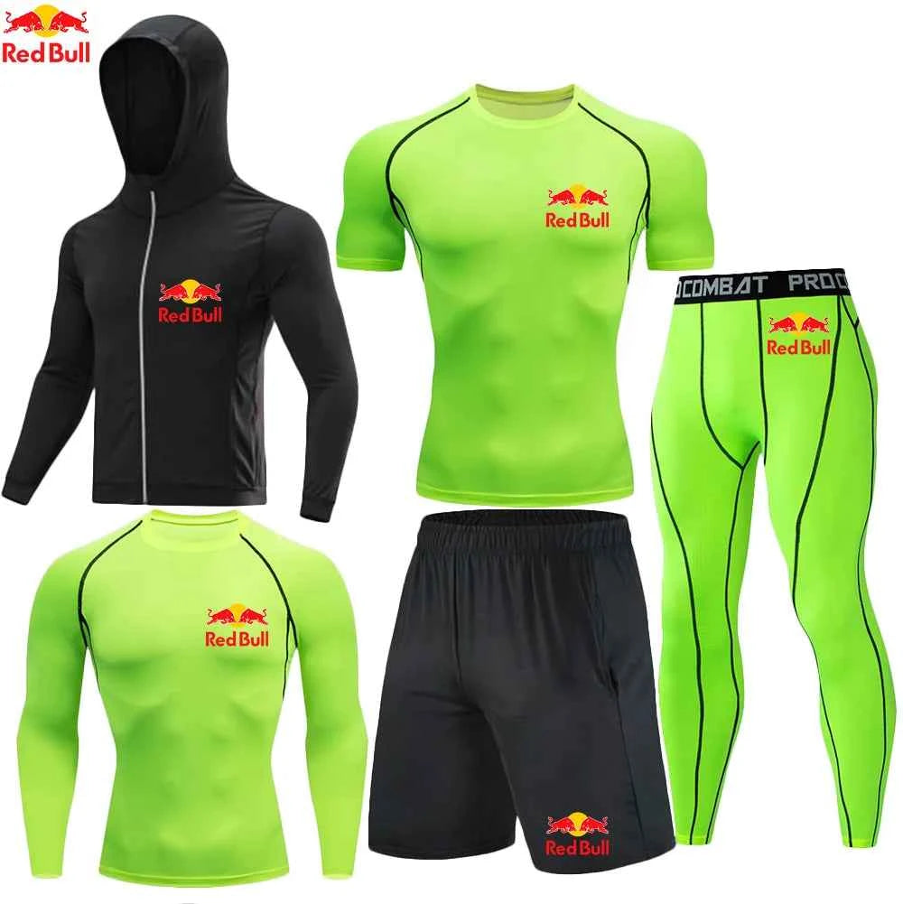 Red Bull Compression Sportswear Suits Men's Gym Tights Training Clothes Workout Jogging Set Running Rashguard Tracksuit For Men