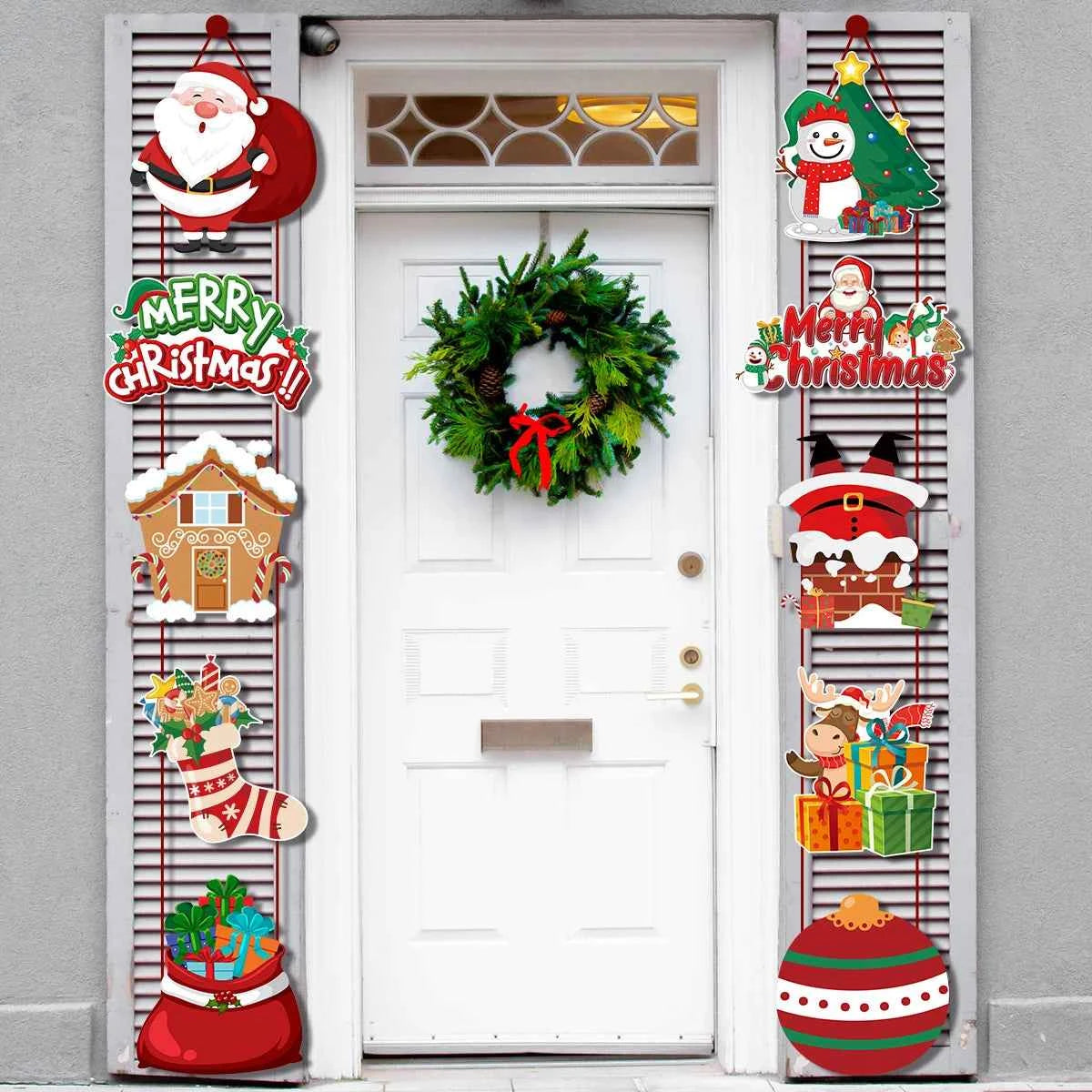Christmas Door Hanging Banner Cute Christmas Porch Door Paper Banner Garland for Xmas Home Decorations New Year Party Supplies