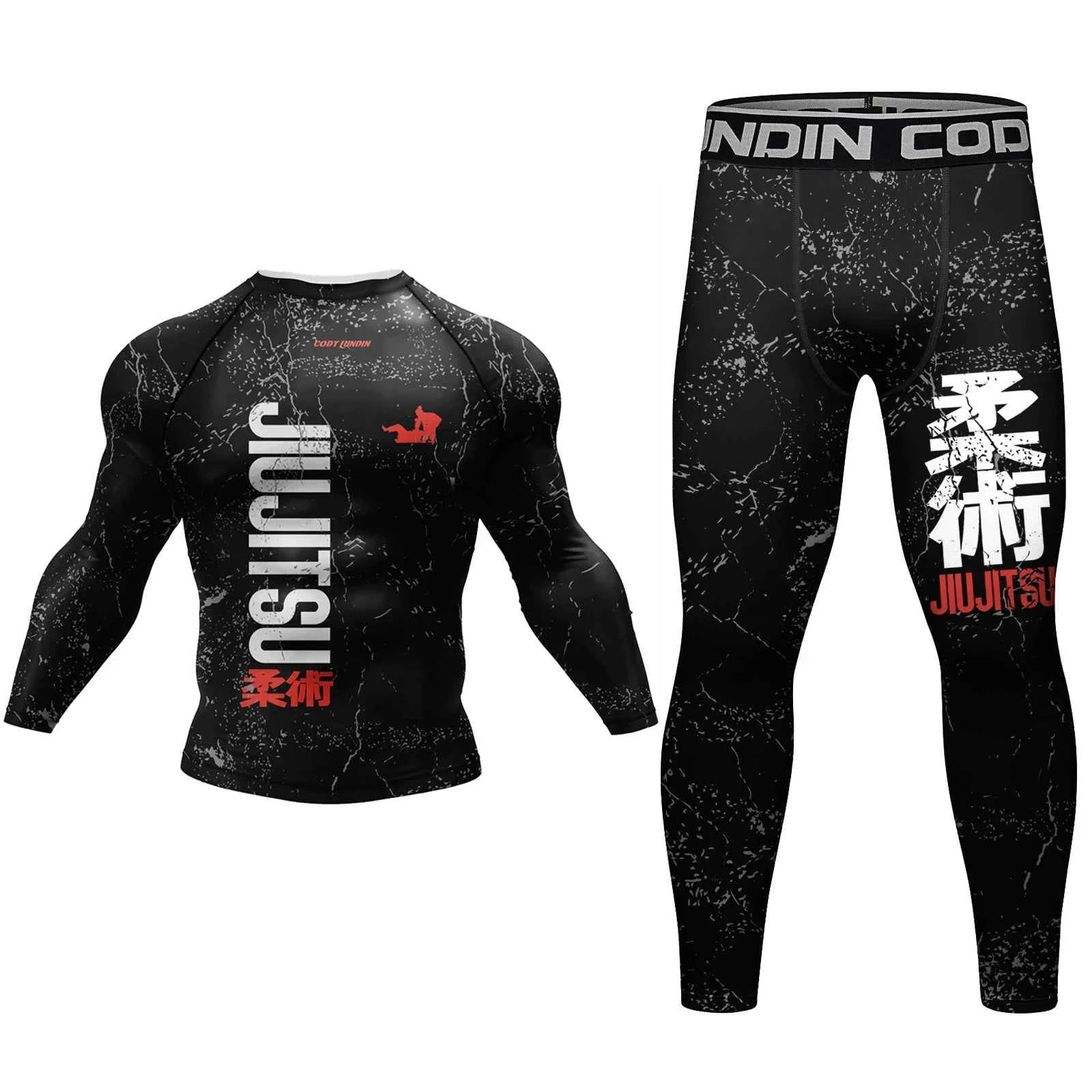 Cody Lundin Rash Guard Sportswear MMA T-shirt +Pants MMA Shorts 4PCS/Set Brazilian Grappling Jiu Jitsu Bjj Boxing Jersey For Men