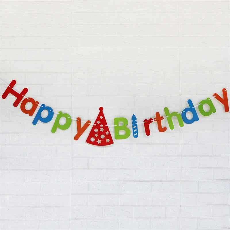 Gold Silver Blue Happy Birthday Banner Bunting Paper Birthday Party Hanging Garland Banner Boys Girls Baby Shower Decoration