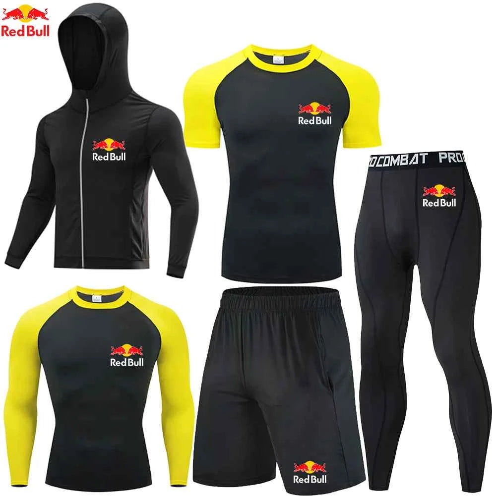 Red Bull Compression Sportswear Suits Men's Gym Tights Training Clothes Workout Jogging Set Running Rashguard Tracksuit For Men