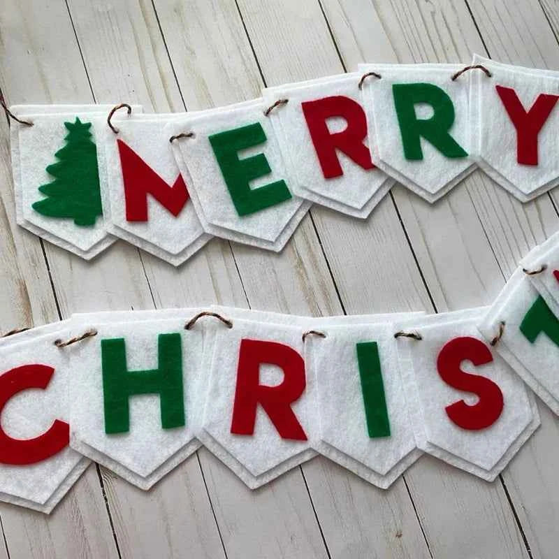 Felt Merry Christmas Garland Red Green Banner Home Festival Party Handmade Wall Hanging Atmosphere Decoration Banner