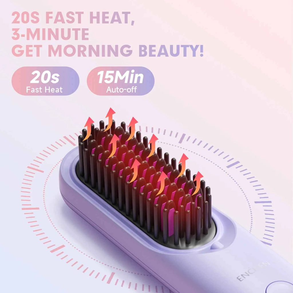 Brosse à cheveux lissante rechargeable ENCHEN - Outil portable sans fil avec 200 millions d'ions négatifs H100 - Elegance_empire-shop