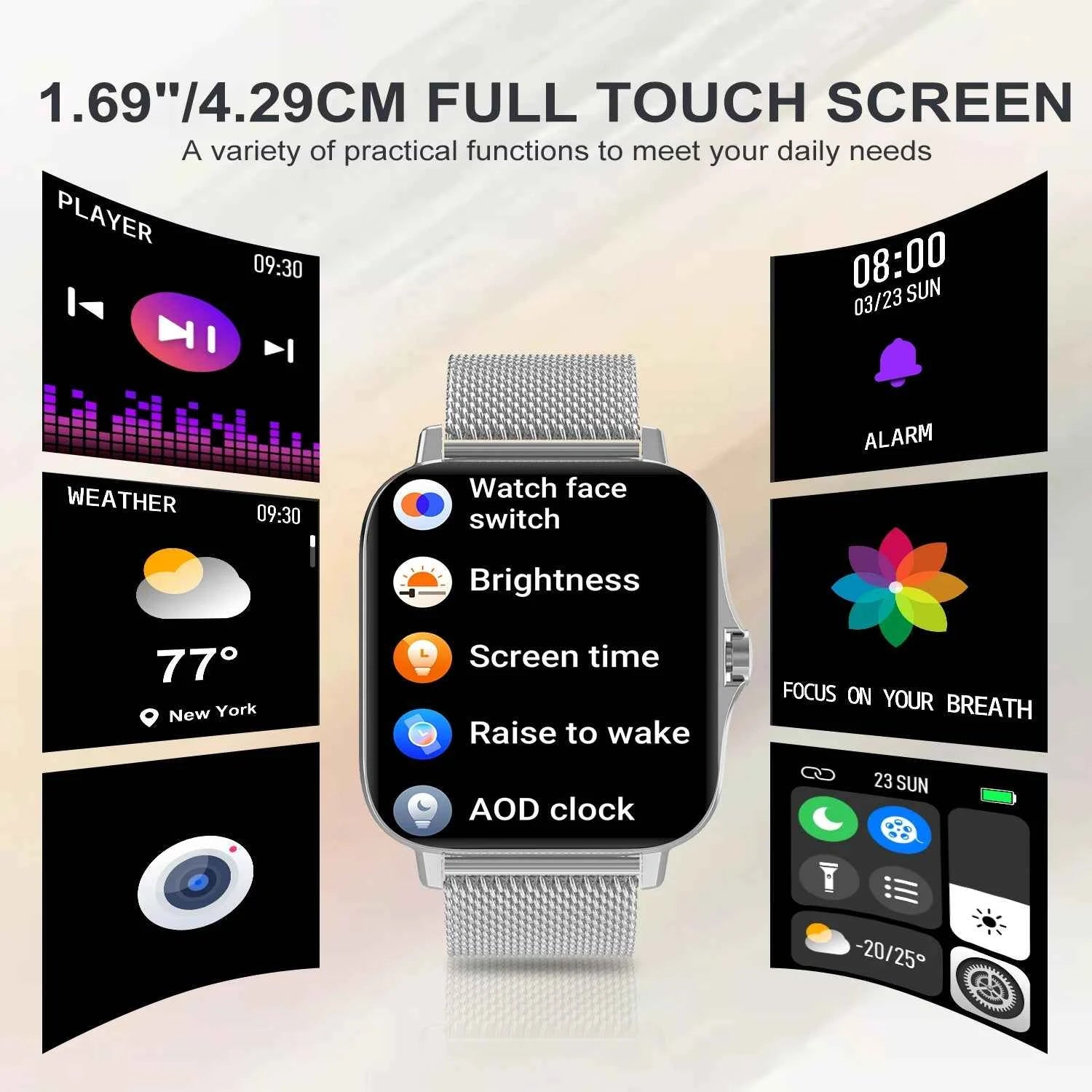1.69" Touchscreen Smartwatch | Wireless Calls Watch, Fitness Tracker for iPhone/Android, Sports Watch, Great Gift for Family