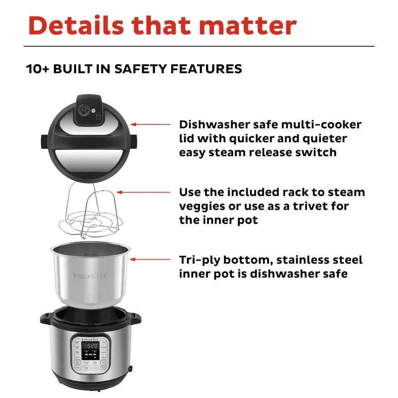 Instant Pot Duo 6-Quart 7-in-1 Electric Pressure Cooker with Easy-Release Steam Switch , Slow Cooker, Rice Cooker, Steamer