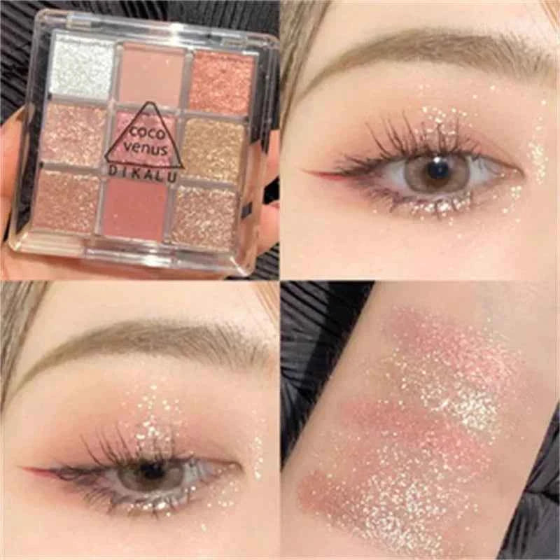 9-Grid Eyeshadow Palette Glitter Pearlescent Matte Acrylic Transparent Eye Shadow Makeup Long Lasting Women Beauty Cosmetics 1PC