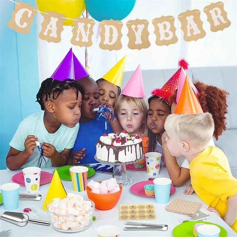 Candy Bar Kraft Paper Banner Wall Hanging Garland Photography Prop Birthday Wedding Party Reception Buffet Decoration Flags