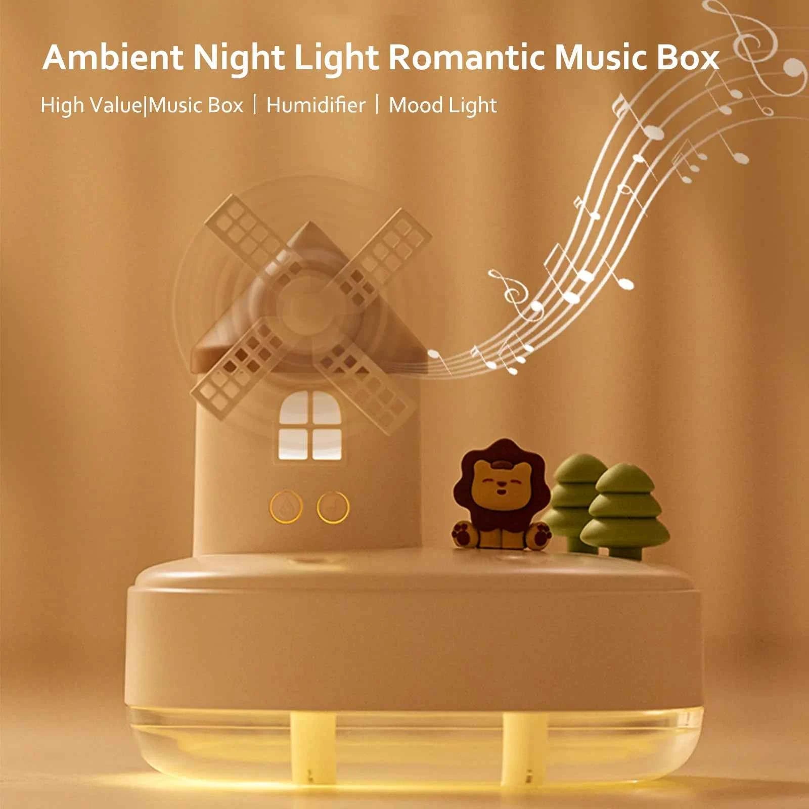 650ml Air Humidifier with LED Lights Music Windmill Shaped Wireless Air Humidifier Humidifier Mist Maker for Living Room Bedroom