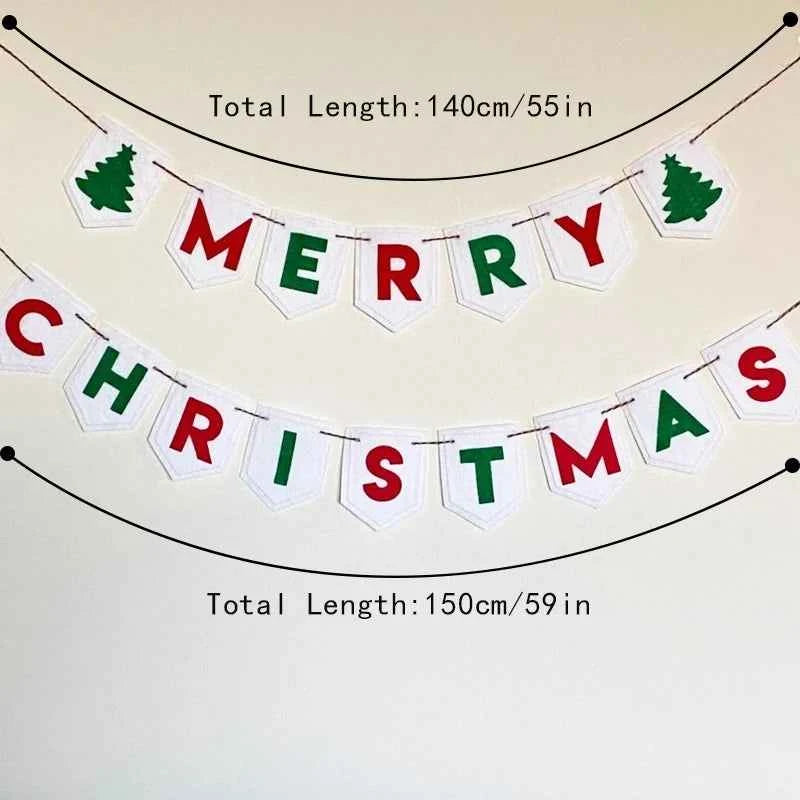 Felt Merry Christmas Garland Red Green Banner Home Festival Party Handmade Wall Hanging Atmosphere Decoration Banner