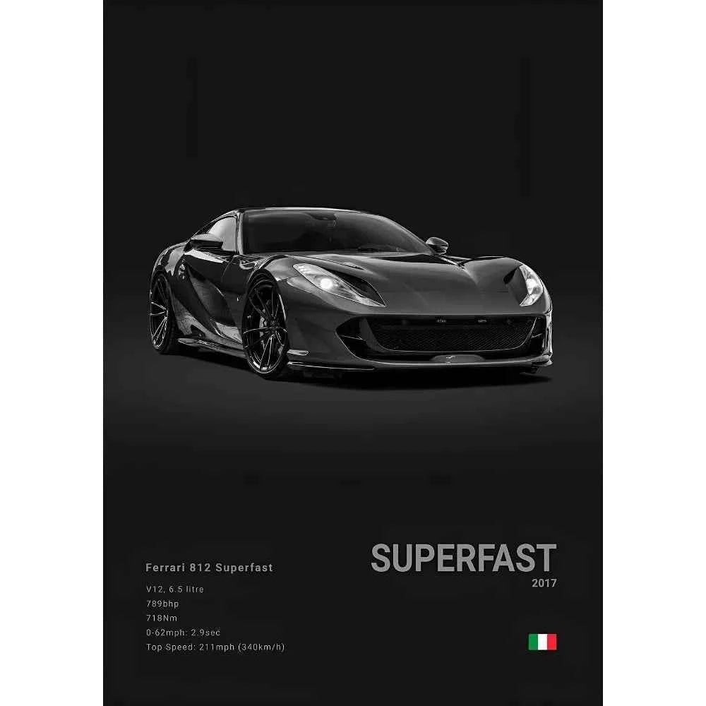 F-Ferrari Black Car Famous F40 ENZO SF90 F12 Poster Sticky Wall Art Printing Waterproof Home Living Bed Room Bar Aesthetic Decor