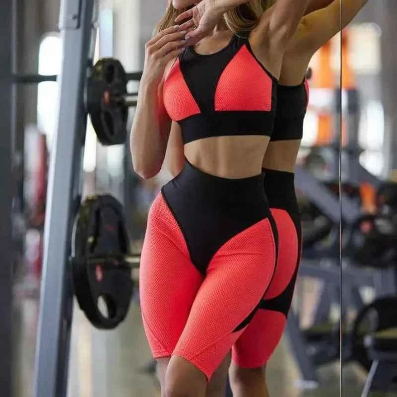2 Piece Sets Women Outfit Transparent Sportswear Woman Gym Tracksuit 2025 Sexy Mesh Suit for Fitness Pink Orange Green Purple
