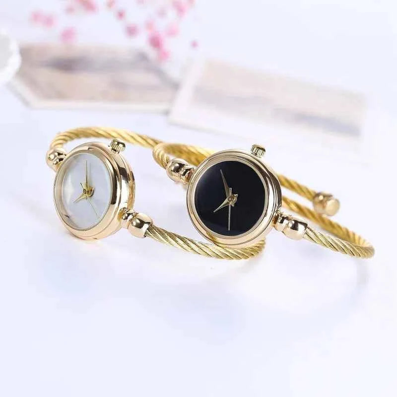 2PCS Women's Watches Fashion Gold Fine Strap Ladies Bracelet Watch Female Wrist Watch Women Clock Relojes