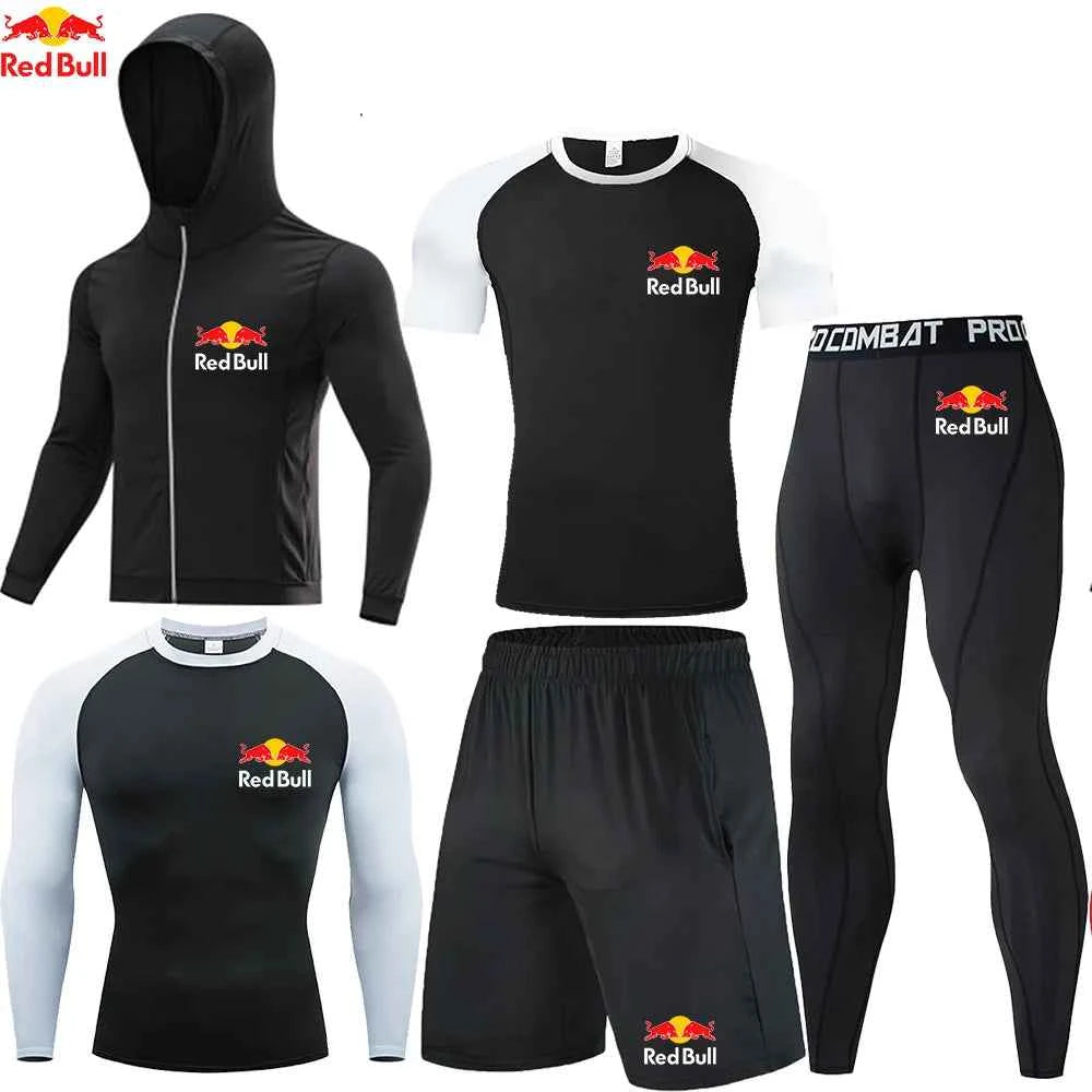 Red Bull Compression Sportswear Suits Men's Gym Tights Training Clothes Workout Jogging Set Running Rashguard Tracksuit For Men