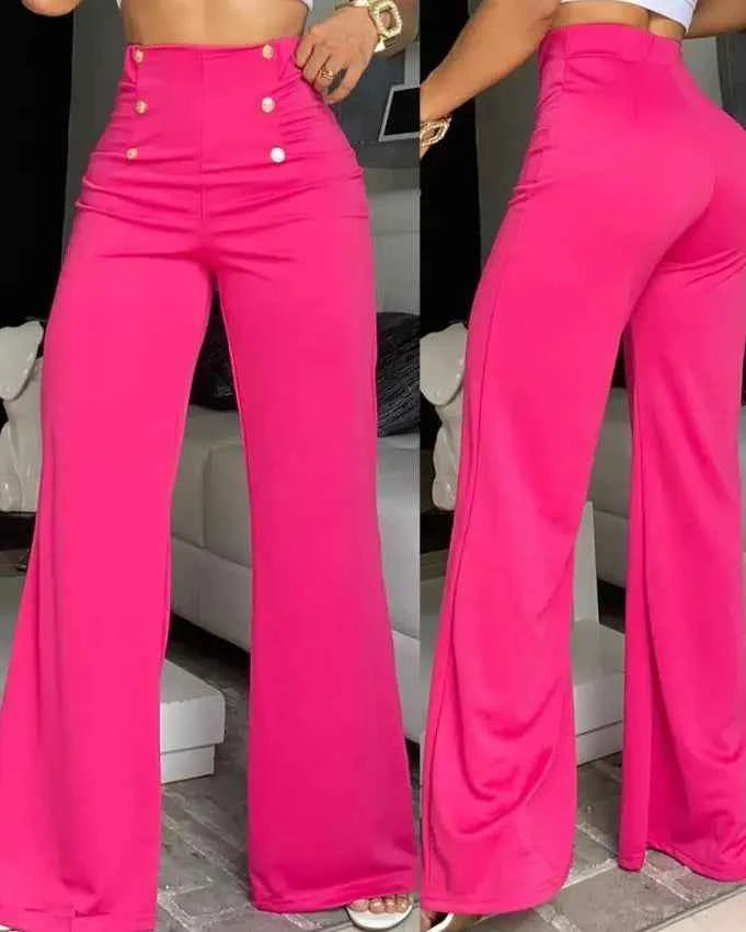 Pantalon large femme élégant taille haute