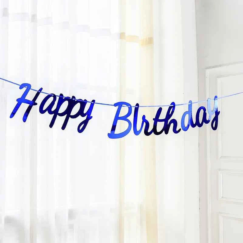 Gold Silver Blue Happy Birthday Banner Bunting Paper Birthday Party Hanging Garland Banner Boys Girls Baby Shower Decoration