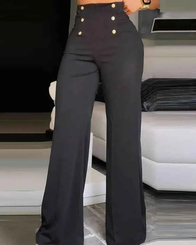 Pantalon large femme élégant taille haute