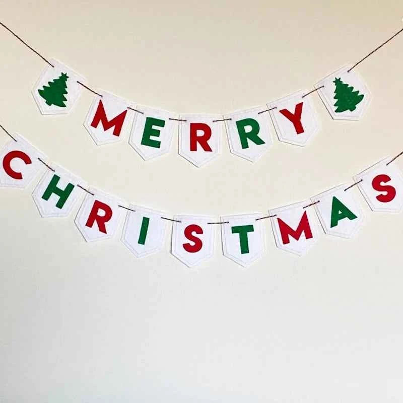 Felt Merry Christmas Garland Red Green Banner Home Festival Party Handmade Wall Hanging Atmosphere Decoration Banner