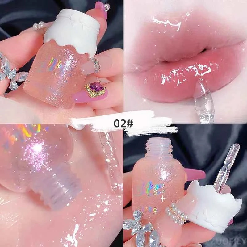 Cute Milk Jar Lipgloss Lip Plumper Oil Colorless Glitter Lipgloss Long Lasting Moisturizing Lipstick Lipgloss Makeup Cosmetics