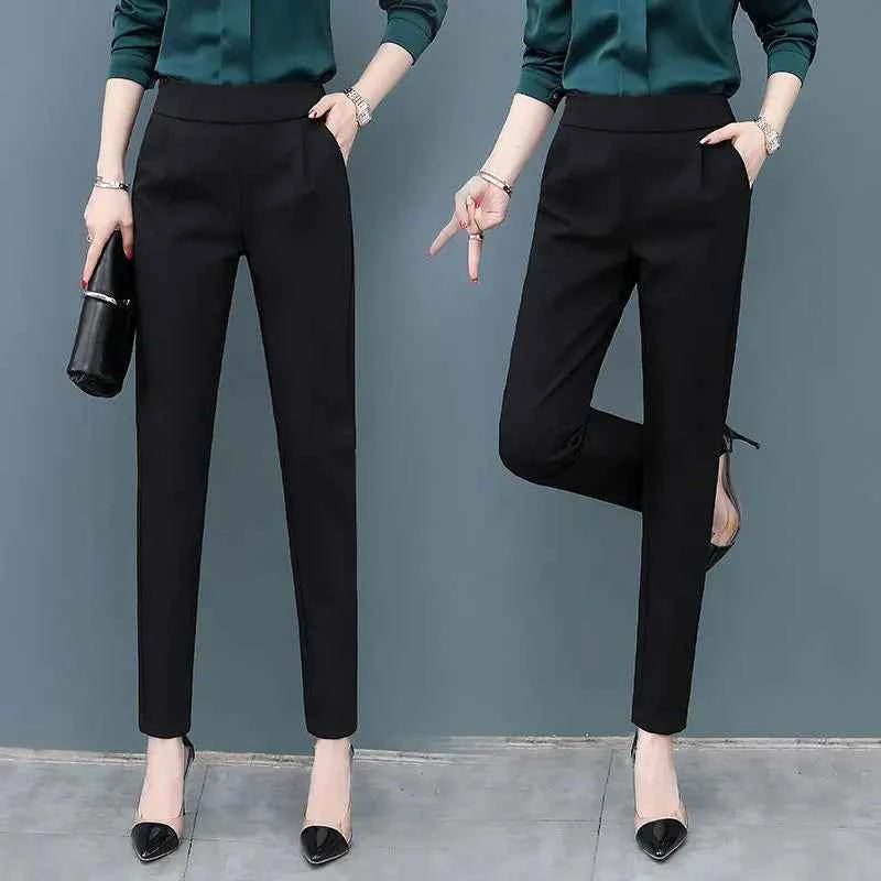 Pantalon Élégant Femme Taille Haute Noir