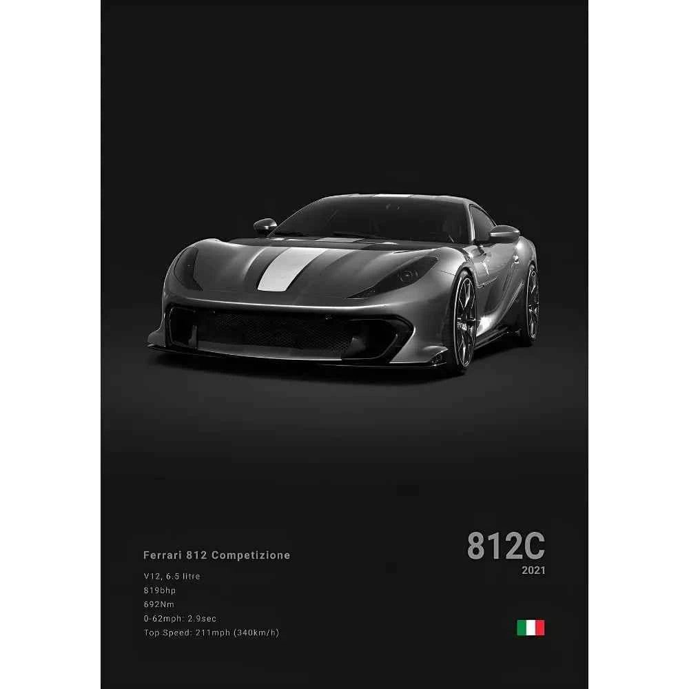 F-Ferrari Black Car Famous F40 ENZO SF90 F12 Poster Sticky Wall Art Printing Waterproof Home Living Bed Room Bar Aesthetic Decor