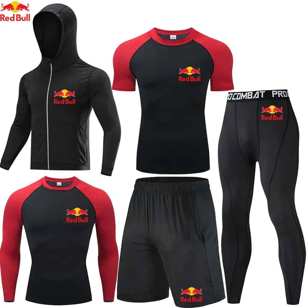 Red Bull Compression Sportswear Suits Men's Gym Tights Training Clothes Workout Jogging Set Running Rashguard Tracksuit For Men