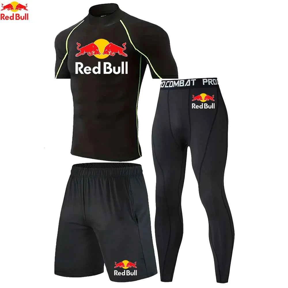 Red Bull New High-Necked Fashion Compression T Shirt Pants Set Men Tights Tracksuit Men Set Gym Fitness Clothing Sportswear Suit