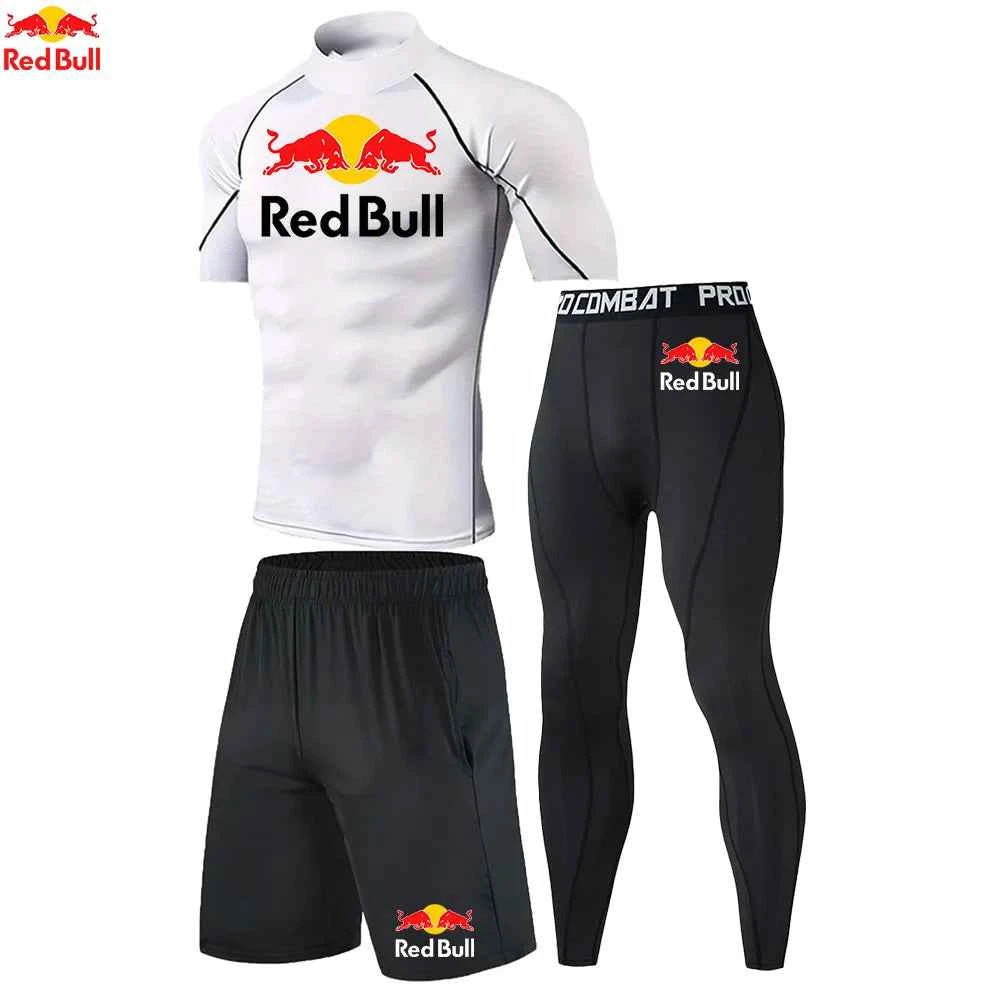 Red Bull New High-Necked Fashion Compression T Shirt Pants Set Men Tights Tracksuit Men Set Gym Fitness Clothing Sportswear Suit