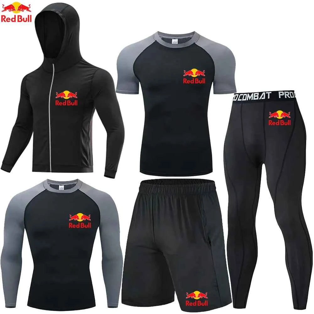 Red Bull Compression Sportswear Suits Men's Gym Tights Training Clothes Workout Jogging Set Running Rashguard Tracksuit For Men