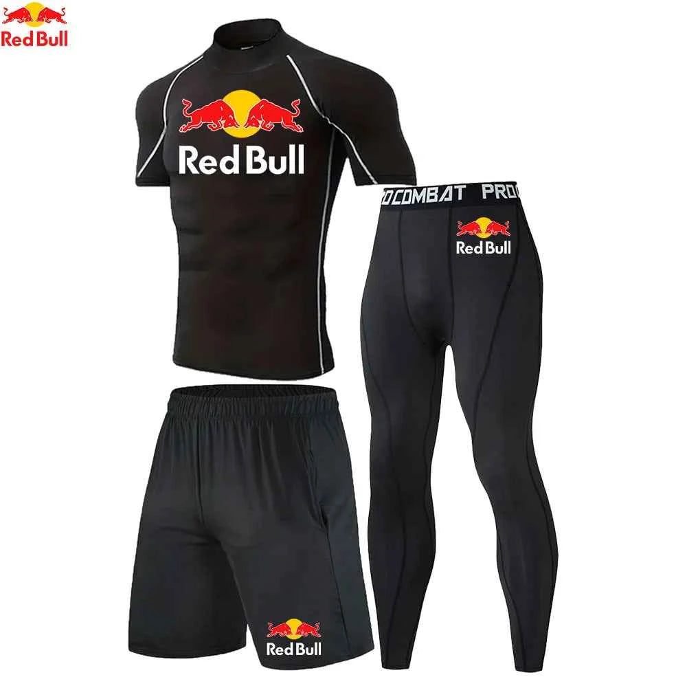 Red Bull New High-Necked Fashion Compression T Shirt Pants Set Men Tights Tracksuit Men Set Gym Fitness Clothing Sportswear Suit