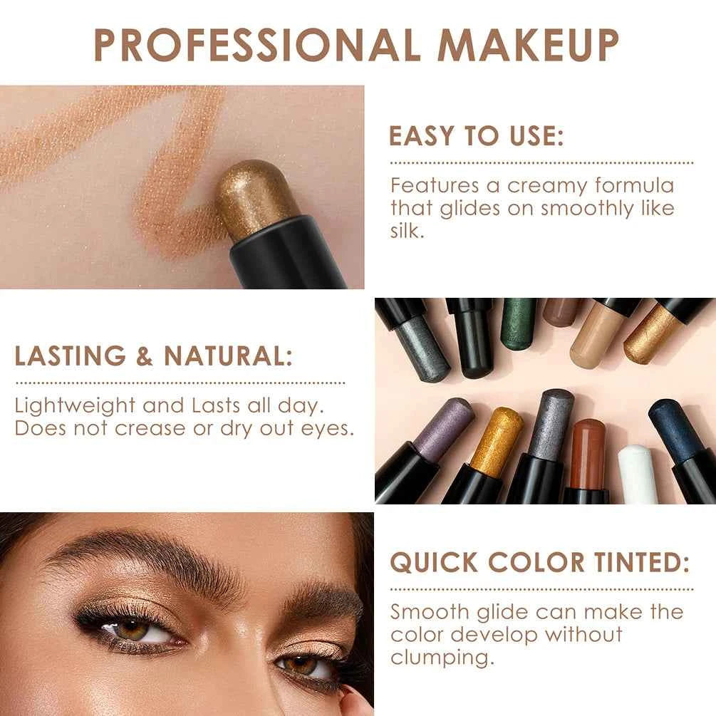 12 Colors Highlighter Eyeshadow Pencil Waterproof Glitter Matte Nude Eye Shadow Makeup Pigment Cosmetics White Eyeliner Pen